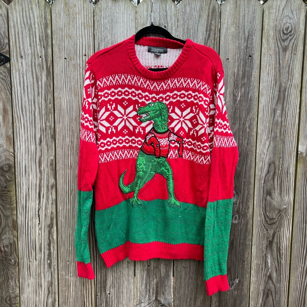 33 Degrees Ugly Christmas Sweater - Dinosaur size Medium